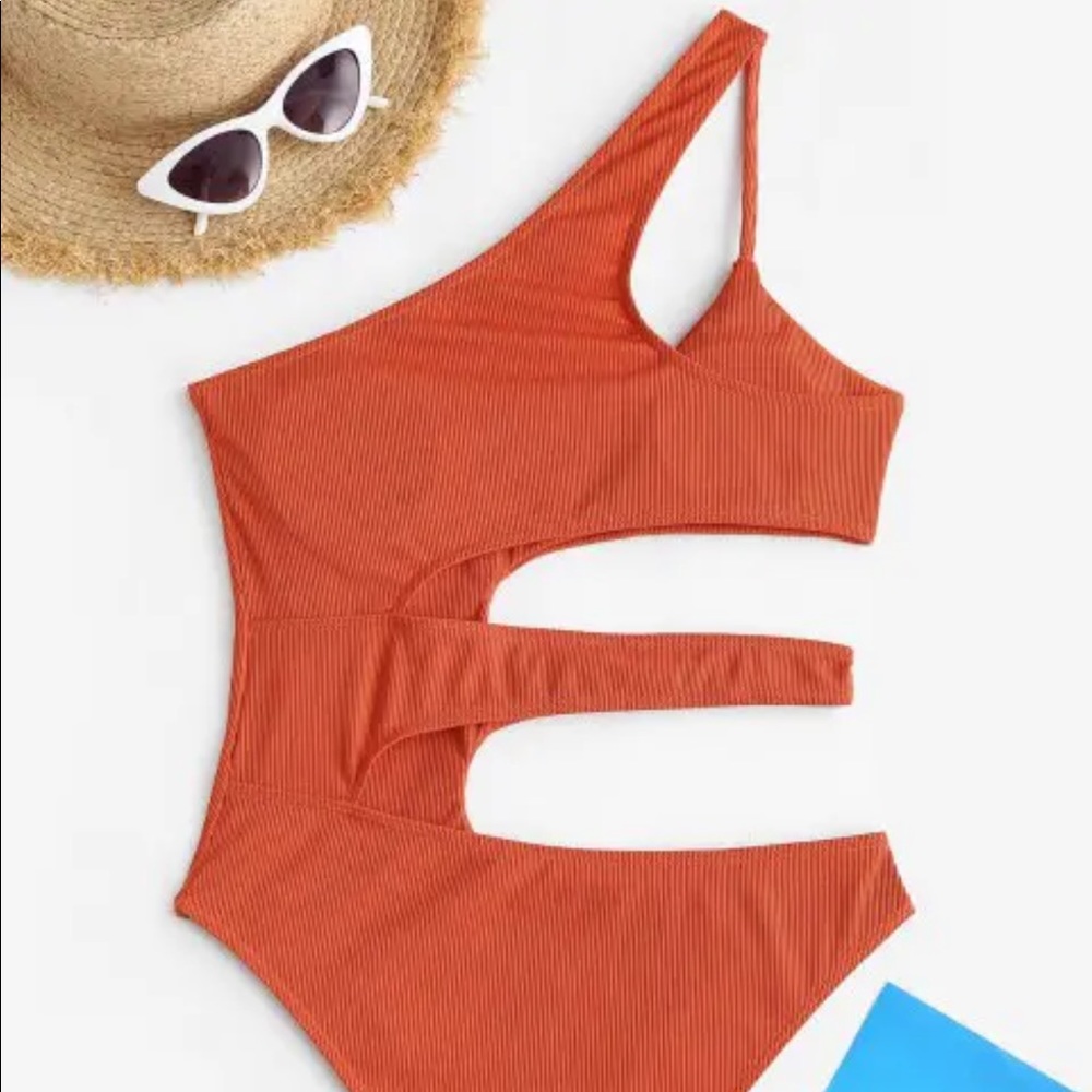 ZAFUL One Shoulder Cut Out Ribbed One-piece Swimsuit - Orange